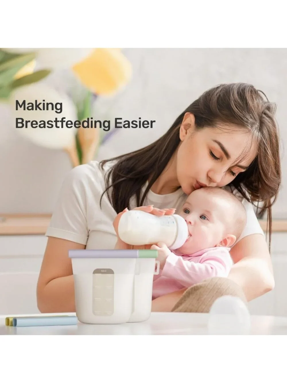 Reusable Silicone Breastmilk Storage Bags - 7 Pcs, 8oz Leak-Proof Freezer Bags